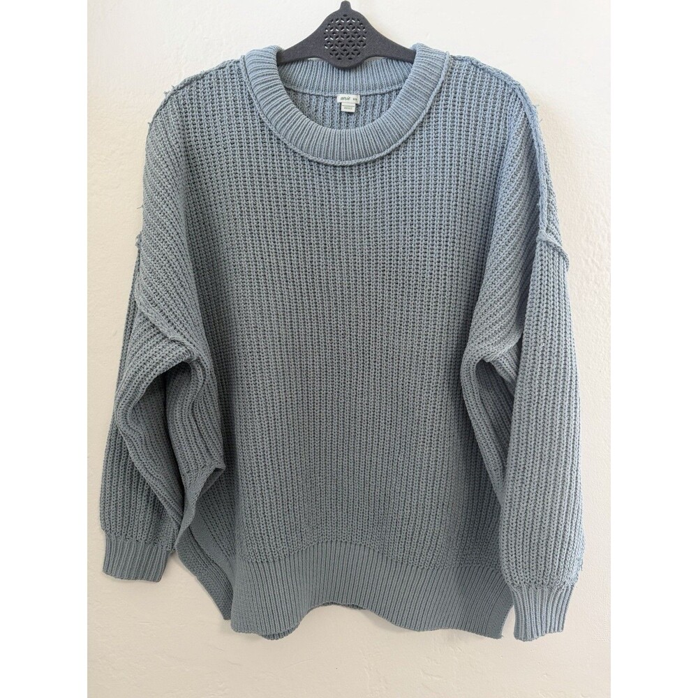 Aerie Oversized Knit Sweater Womens M Blue Crewneck Slouchy Cozy